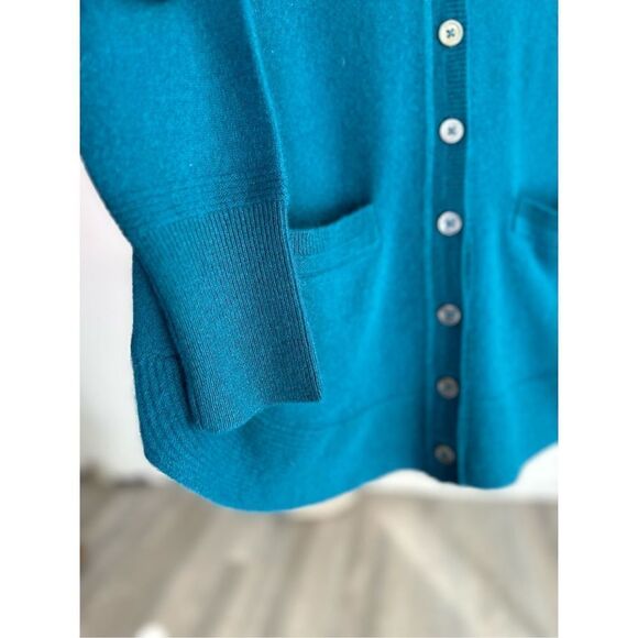 Isaac Mizrahi Live! 100% Cashmere Button-Front Cardigan w/ Pockets Teal Small - Picture 2 of 5